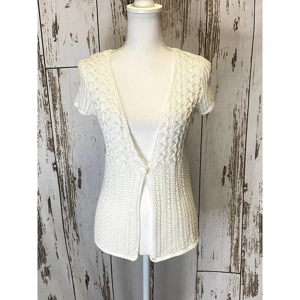 Jones New York White Crochet Cotton Sweater Vest